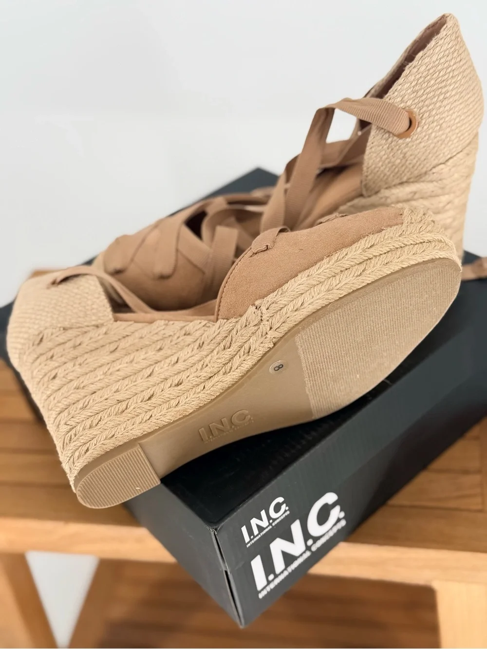 INC International Concepts Tan Espadrille Lace-Up Wedges SIZE 8 M